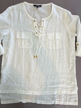 Ellen Tracy Cream Linen Blend Tunic Top